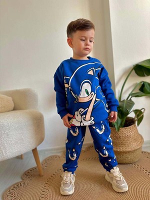 Miniko Kids Erkek Çocuk Sonic Modelli 3 Iplik Şardonlu Kalın Kışlık Eşofman Takımı