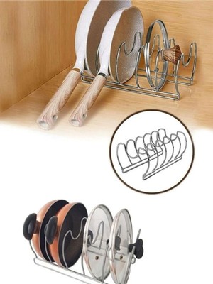 Tekno Trust 4'lü Metal Tava ve Tencere Kapağı Düzenleyici | Dolap Içi Tezgah Üstü Tava Tencere Kapak Organizer