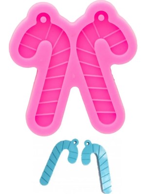 Adin Tasarım Yılbaşı Silikon Kalıp 2li Yılbaşı Baston Şeker Mum Şeker Hamuru Sabun Çikolata Epoksi Kalıbı Delikli