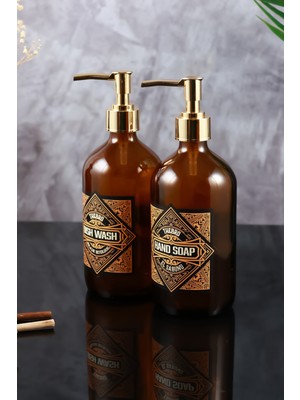 TheBRo 500 ml Amber Gold Pompalı Vintage Serisi Bulaşık Deterjanı ve El Sabunu Şişesi Sabunluk