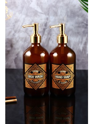 TheBRo 500 ml Amber Gold Pompalı Vintage Serisi Bulaşık Deterjanı ve El Sabunu Şişesi Sabunluk