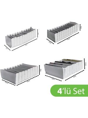 Tekno Trust 4'lü Dolap & Çekmece Içi Çorap ve Çamaşır Organizeri Gri S-M-L-Xl