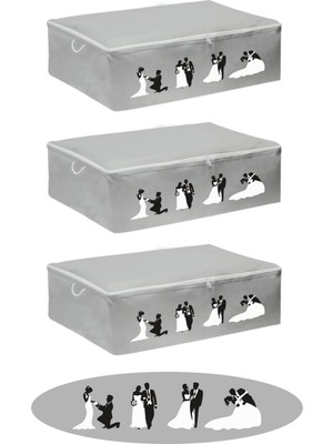 Tekno Trust Çeyiz & Bride Temalı Baza Altı & Gardrop Gri Hurç Seti 3 Adet 75  x  45  x  22,5