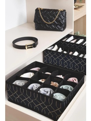 Tekno Trust Elegance Siyah Çekmece Düzemleyici Premium Organizer 12 Gözlü Dolap Düzenleyici 31X25X12