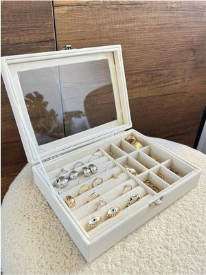 Tekno Trust Şeffaf Bölmeli Mücevher Düzenleyici Takı Kutusu Yüzük Kolye Küpe Bileklik Organizeri