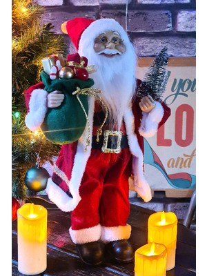 Tekno Trust Noel Baba Figür Biblo Yılbaşı Süsü 45CM Büyük Boy Ağaç Tutan ME126R