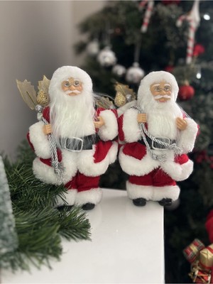 Tekno Trust 2 Li Noel Baba 23 cm Kırmızı Yeniyıl Yılbaşı Chrismas Dekor Ağaç Süs Newyear Sakallı Ev Noel