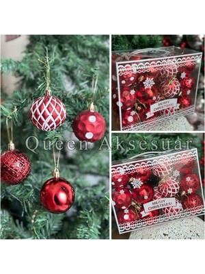 Tekno Trust Ithal Koleksiyonluk 24 Lü Yılbaşı Top Seti Çam Ağacı Ağaç Süsü Dekorasyon Mat Parlak Kırmızı Çantal