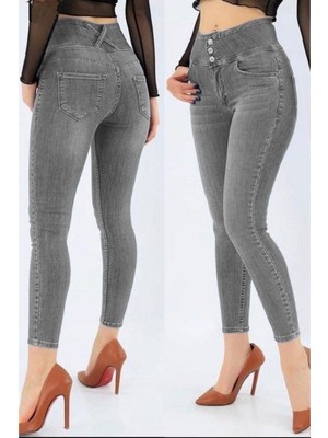 Yüksek Bel Likralı Jean Pantolon 90 cm