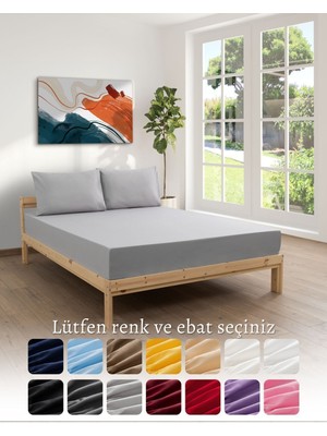 MODELHOME Gri Renkli Lastikli Çift Kişilik Çarşaf Takımı (Pamuklu Nevresim Kumaşı, Yastık Kılıflı)