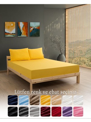 MODELHOME Ranforce-Pamuklu Çift Kişilik Lastikli Çarşaf Takımı 180x200-Sarı
