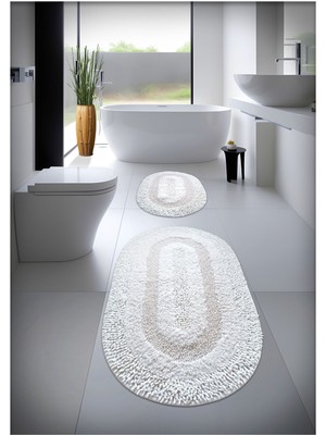 Tekno Trust Pamuk El Tafting Banyo Paspas Seti, Banyo Halısı Cottonway 2'Li Set 60 x 100 cm - 60 x 50 cm