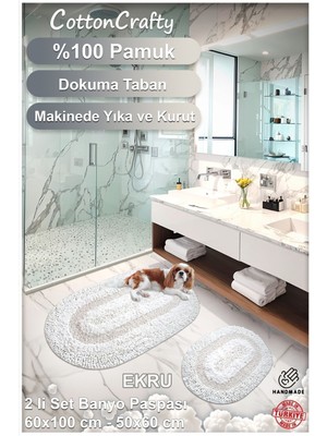 Tekno Trust Pamuk El Tafting Banyo Paspas Seti, Banyo Halısı Cottonway 2'Li Set 60 x 100 cm - 60 x 50 cm