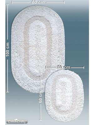 Tekno Trust Pamuk El Tafting Banyo Paspas Seti, Banyo Halısı Cottonway 2'Li Set 60 x 100 cm - 60 x 50 cm