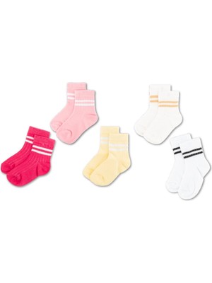 Novibaby 5'li Pamuklu Çocuk Kolej Soket Çorap Bebek Unisex Kız Kadın Erkek Okul Çorabı, Beyaz Siyah Pembe