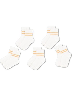 Novibaby 5'li Pamuklu Çocuk Kolej Soket Çorap Bebek Unisex Kız Kadın Erkek Okul Çorabı, Beyaz Siyah Pembe