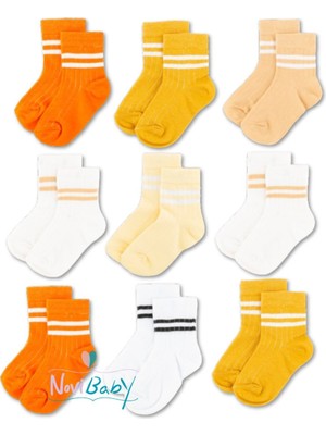 Novibaby 9'lu Pamuklu Çocuk Kolej Soket Çorap Bebek Unisex Kız Kadın Erkek Okul Çorabı, Beyaz Siyah Pembe