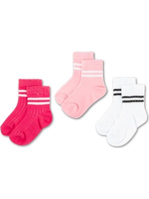 Novibaby 3'lü Pamuklu Çocuk Kolej Soket Çorap Bebek Unisex Kız Kadın Erkek Okul Çorabı, Beyaz Siyah Pembe