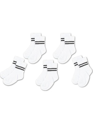 Novibaby 5'li Pamuklu Çocuk Kolej Soket Çorap Bebek Unisex Kız Kadın Erkek Okul Çorabı, Beyaz Siyah Pembe