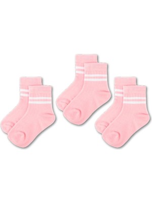 Novibaby 3'lü Pamuklu Çocuk Kolej Soket Çorap Bebek Unisex Kız Kadın Erkek Okul Çorabı, Beyaz Siyah Pembe