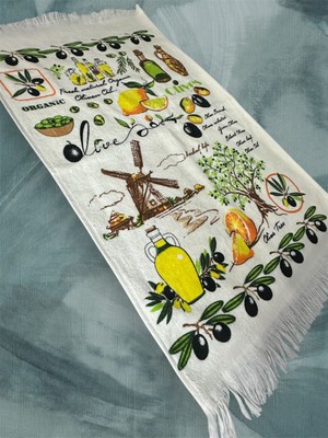 40X60 Zeytin ve Değirmen Desenli Mutfak Havlusu
