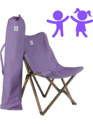 Bag The Joy Kids Ahşap Katlanır Kamp Sandalyesi |Bahçe, Piknik, Balkon | Çantalı - Antrasit -Mor