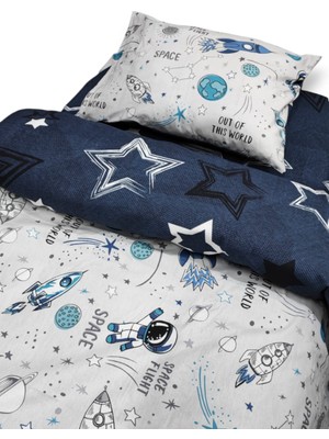 Bebek Özel %100 Pamuk Bebek/Çocuk Yastık Çarşaf Yorgan Seti Uzay Desen/lacivert Yıldızlı