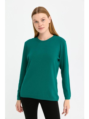 Desen Triko Kadın Likralı Uzun Kol Basic Sıfır Yaka Bluz A.ö.başı