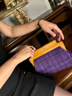 Jophiel Bahram Petite - Ahşap Burslu Kumaş Çanta, Clutch, El Çantası, Portföy, Kadın Çanta, Çanta