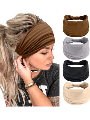 International Kadın Geniş Kafa Bandı Siyah Moda Başörtüsü Bohem Kalın Hairband Büyük Spor Yoga Başörtüsü Kafa Bandı Saç Aksesuarları (4'lü Paket) (Yurt Dışından)