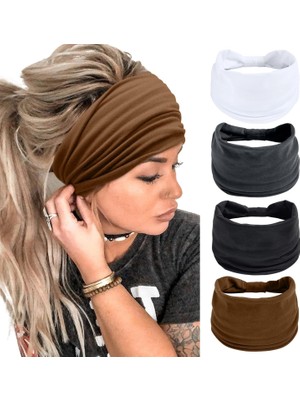 International Kadın Geniş Kafa Bandı Siyah Moda Başörtüsü Bohem Kalın Hairband Büyük Spor Yoga Başörtüsü Kafa Bandı Saç Aksesuarları (4'lü Paket) (Yurt Dışından)