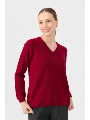 Desen Triko Kadın V Yaka Klasik Yün Kazak V.çürüğü
