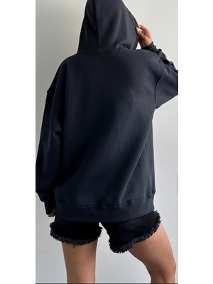 Kadın Şardonlu 3 Iplik Oversize Kapşonlu Fermuarlı Sweatshirt