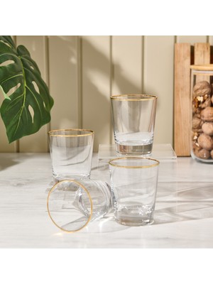Rakle Pure Altın Yaldızlı 4'lü Su Bardağı Seti - 270 ml