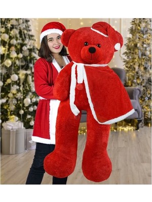 Özgüner Oyuncak Ayıcı Oyuncak 130 cm Yılbaşı Şapkalı ve Pelerinli Noel Ayıcık