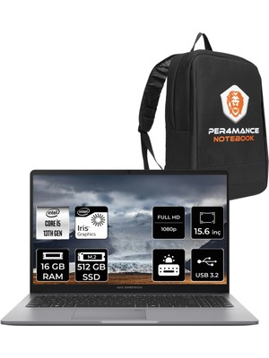 Asus ExpertBook P1 Intel Core i5 13500H 16GB 512GB SSD 15.6" FHD FDOS Taşınabilir Bilgisayar & PER4 Çanta P1503I58512S0DP307