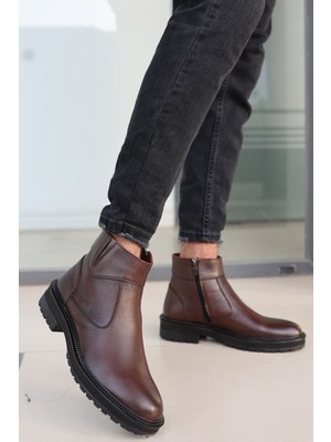 Tomiross Kahverengi Cilt Garantili Erkek  Deri Soğuk Geçirmez Kaymaz Kauçuk Taban Bot Igor-8952