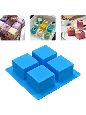 Tahtakale Toptancı Silikon Kalıp Kare Sabun Taş Tozu ve Kek Çikolata Kalıbı 4'lü