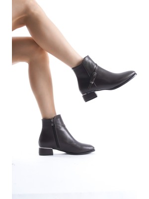 Kaltas Acı Kahve Rengi Tokalı Kısa Kalın Topuklu Bot