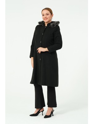 Deryanur Kadın Büyük Beden Astarlı Düğmeli Anne Kaşe Kaban