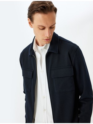 Koton Kapaklı Cep Detaylı Viskon Karışımlı Fermuarlı Gömlek Ceket