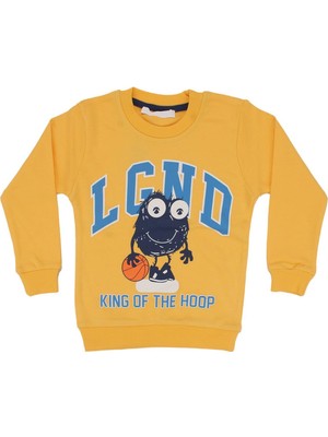 Erkek Çocuk Sarı Basketboll Topu Desenli Fiğürlü Tek Üst Sweat - 1014854