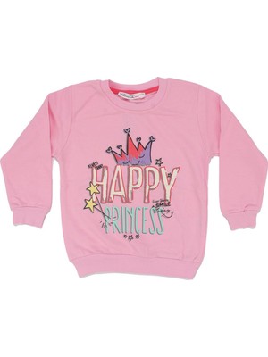 Kız Çocuk Pembe Happy Prensess Yazılı Taç Baskılı Tek Üst Sweat - 1014856