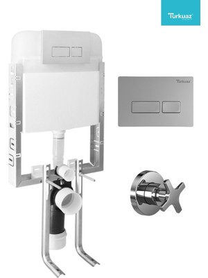 Turkuaz Ova Gömme Rezervuar 3'lü Set Kumanda Paneli+Stop Valf