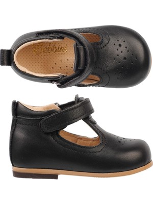 Bebbini  El Yapımı- Ortopedik Siyah Deri Ilk Adım Çocuk Ayakkabısı