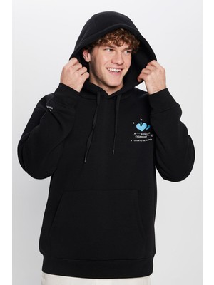 Tudors Unisex Oversize Geniş Kesim Pamuklu Yumuşak Dokulu Içi Polarlı Baskılı Siyah Kapüşonlu Sweatshirt