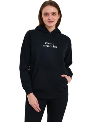 Yakamor Unisex Baskılı Şarbonlu Kapşonlu Sweat