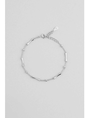 Minimal Tasarım 18 Ayar Beyaz Altın Kaplama 19 cm Gümüş Minimal Bileklik
