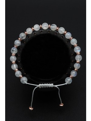 Ay Taşı Doğal Taş Makrome Örme Bileklik Küre Kesim