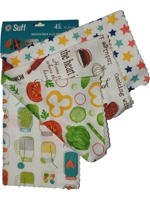Suff Mikrofiber Bez 4'lü Mutfak Bezi ( 32X32 Çiçek Sepeti )